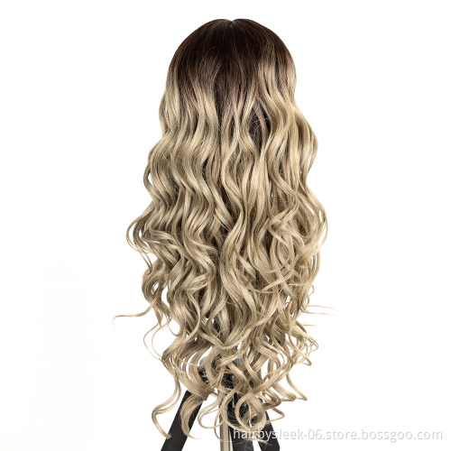 Four color gradient Long Wavy Ombre deep Wave Wigs Middle Part High Temperature Lace Front Wig Synthetic hair wigs For Women